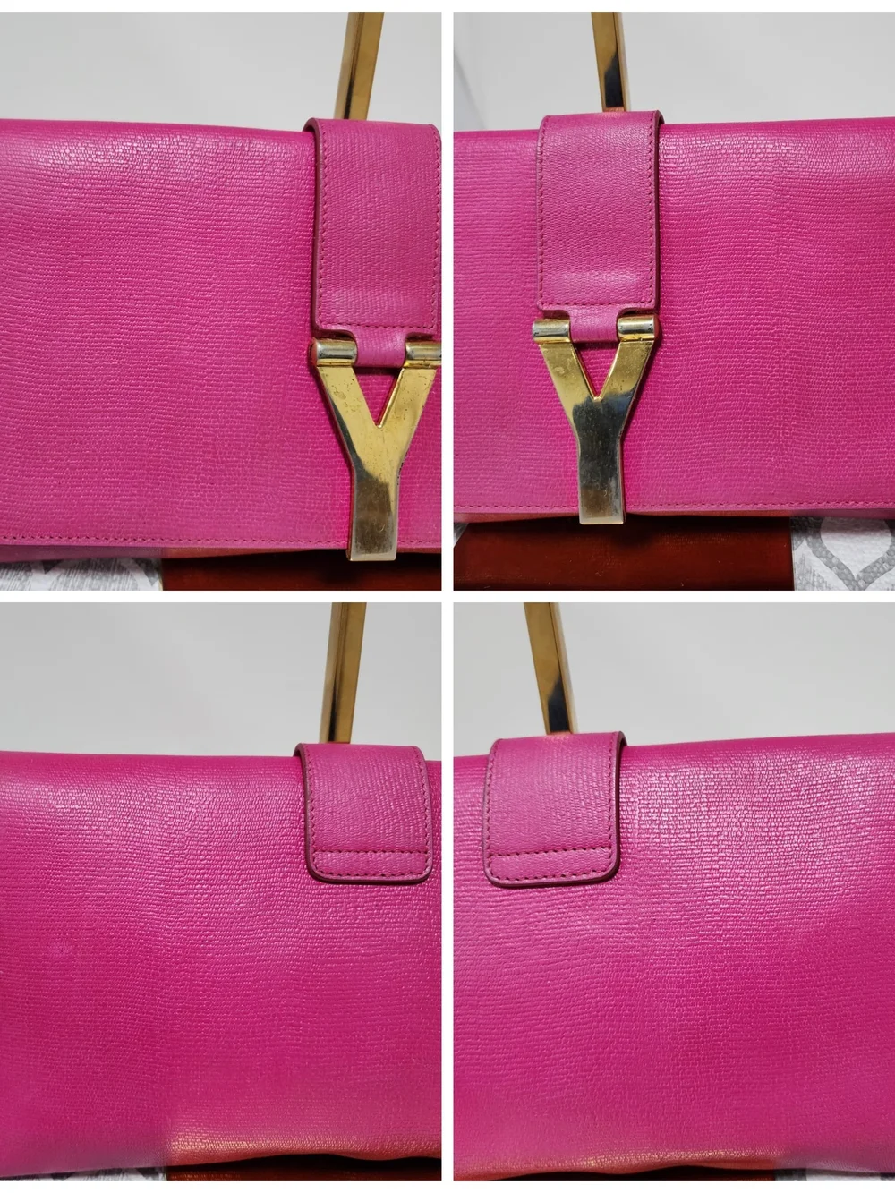 YVES SAINT LAURENT Calfskin Leather Ligne Y Clutch Bag Pink